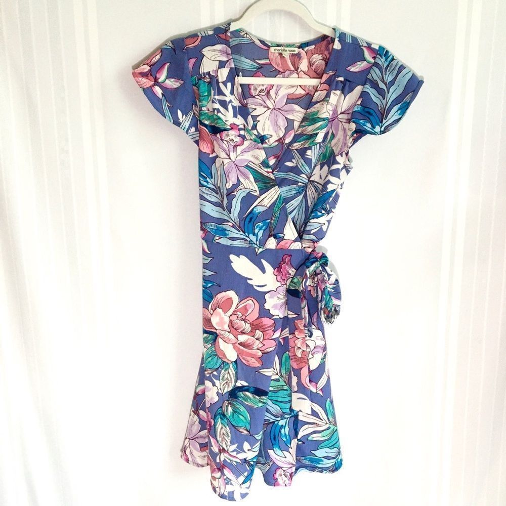 Charlotte Russe Purple Floral Wrap Dress Small